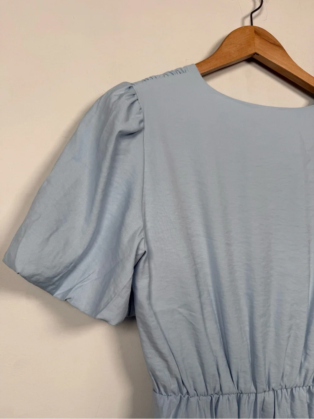 PRETTYGARDEN Sky Blue Puff Sleeve V-Neck Wrap Mini Dress Size S Great Condition - Picture 9 of 15